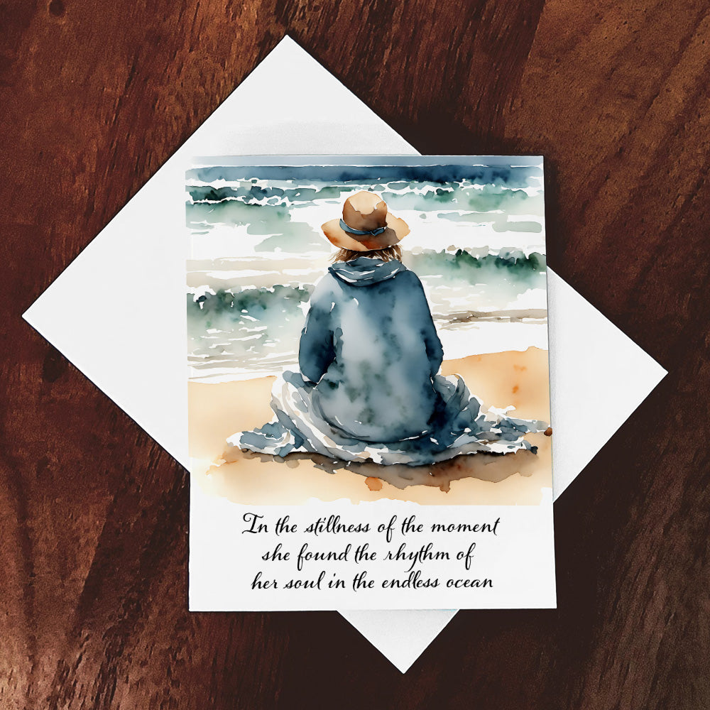 "Waiting" with the Ocean Original Coastal Beach Art Print Home Decor Watercolor Style Wall Art with Muted Colors