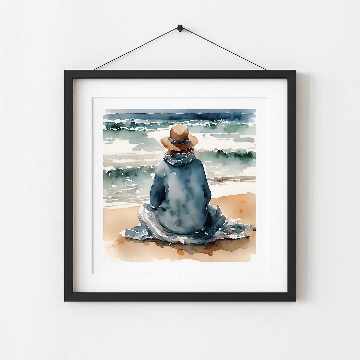 ’Waiting’ With The Ocean Original Coastal Beach Art Print Home Decor Watercolor Style Wall