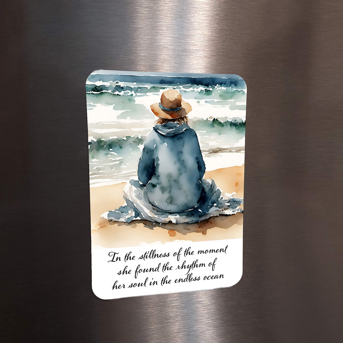 "Waiting" with the Ocean Original Coastal Beach Art Print Home Decor Watercolor Style Wall Art with Muted Colors
