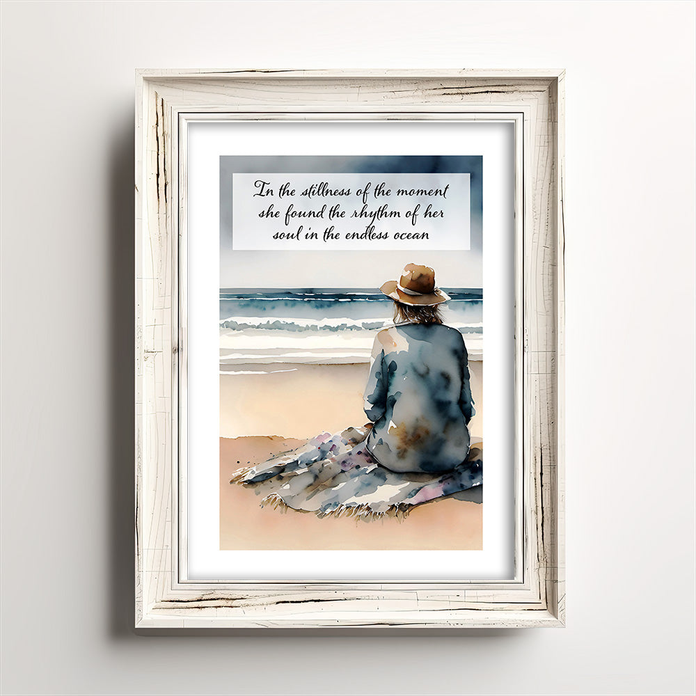 ’Watchful’ Coastal Ocean Beach Watching Waves Original Inch Wall Art Print Watercolor Style
