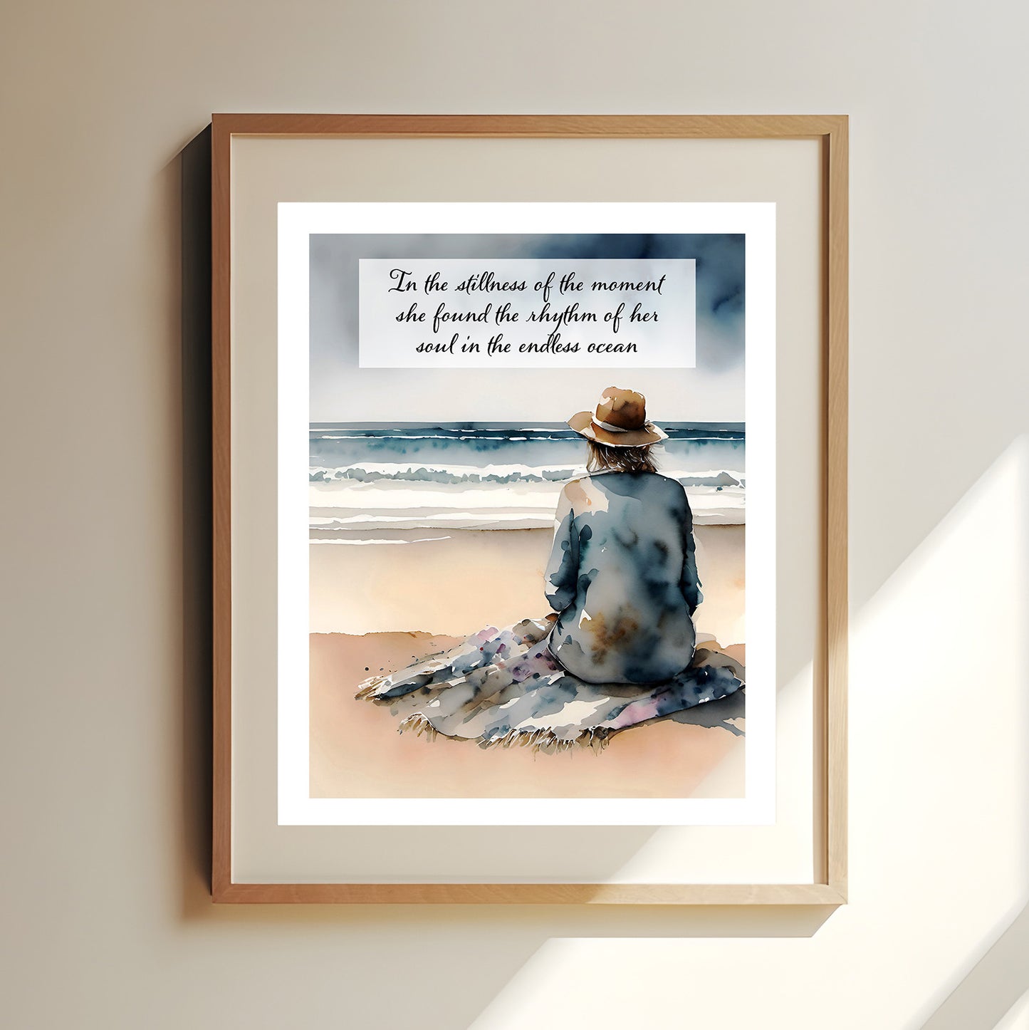 "Watchful" Coastal Ocean Beach Watching Waves Original Inch Wall Art Print Watercolor Style Home Decor