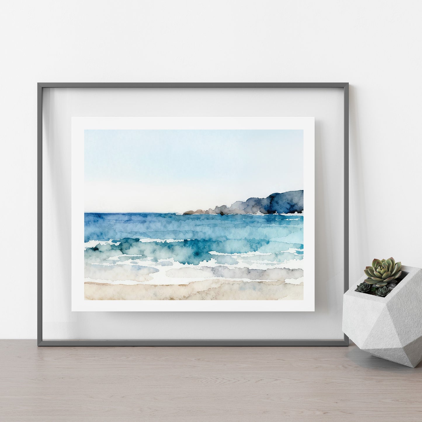 Waves Watercolor-Style Coastal Landscape Art