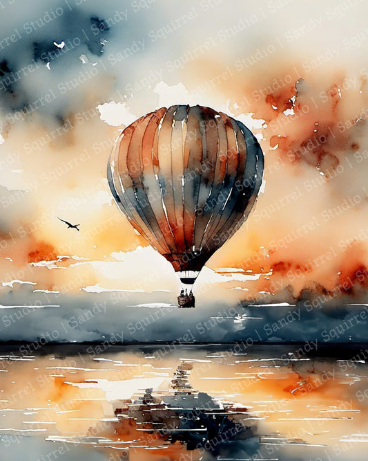 Aloft Original Coastal Hot Air Balloon Home Decor Wall Art Print