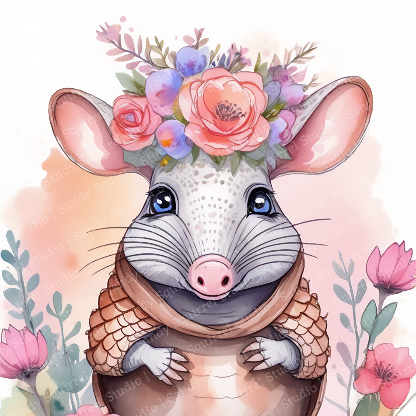 "Amy" Original Armadillo Art Print Home Nursery Decor Watercolor Style Wall Art