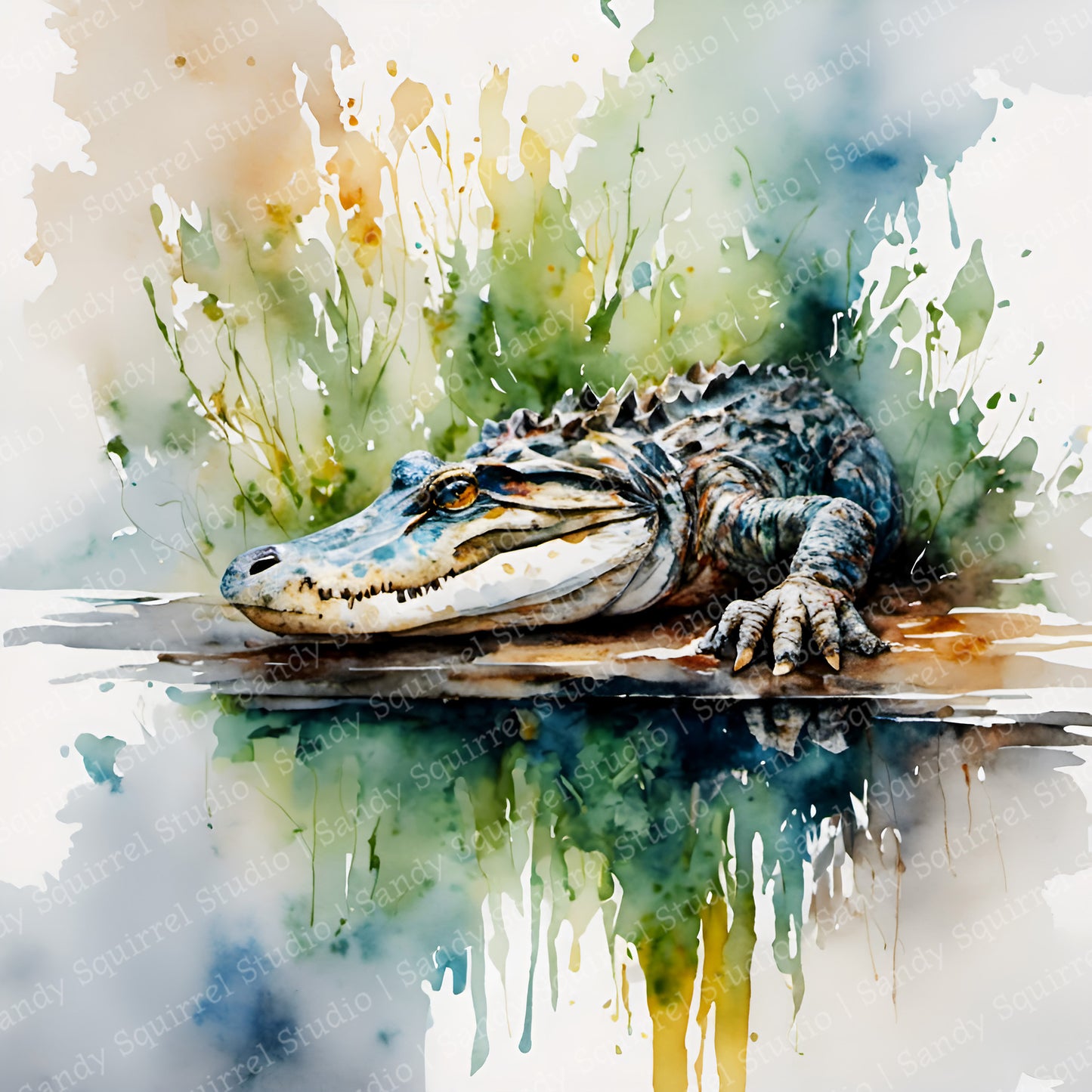 "Beast" St Johns River Original Alligator Watercolor Style Art