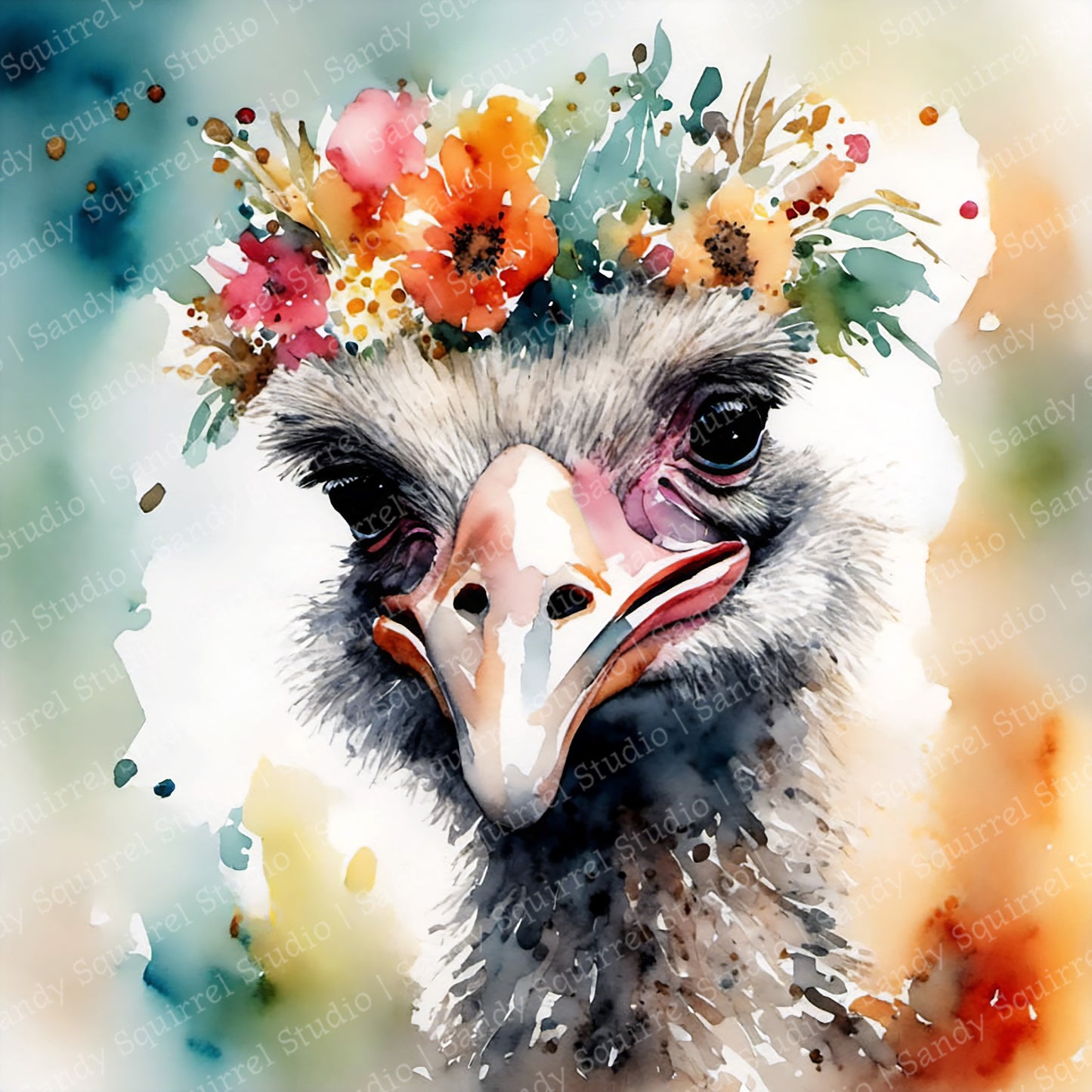 "Beatrice" Original Ostrich Art Print Home Nursery Decor Watercolor Style Wall Art