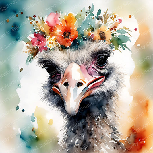 "Beatrice" Original Ostrich Art Print Home Nursery Decor Watercolor Style Wall Art