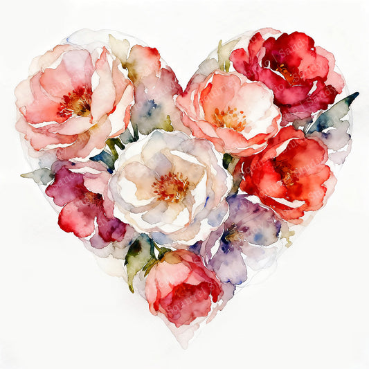 Beauty Radiates Whimsical Watercolor-Style Floral Heart Art