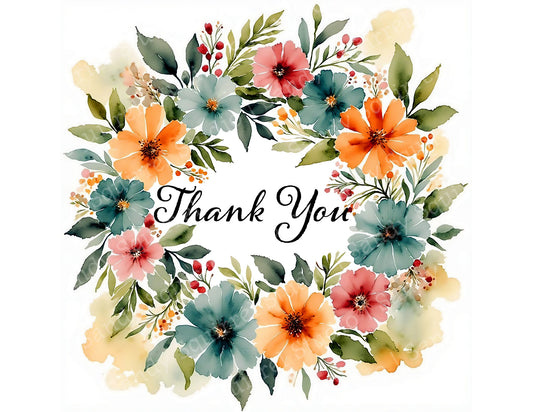 Blooming Thanks Watercolor Style Thank You Card