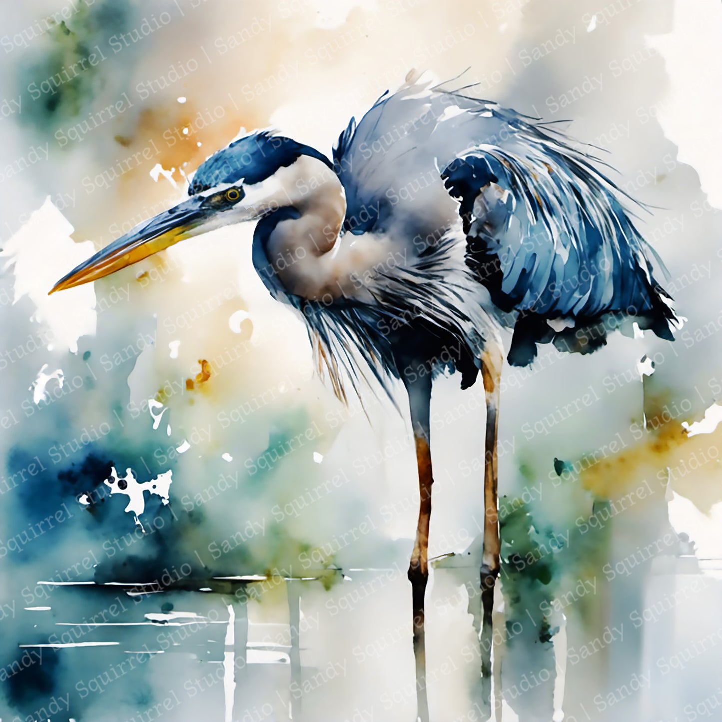 "Blue" St Johns River Original Blue Heron Art Print Home Decor Watercolor Style Wall Art