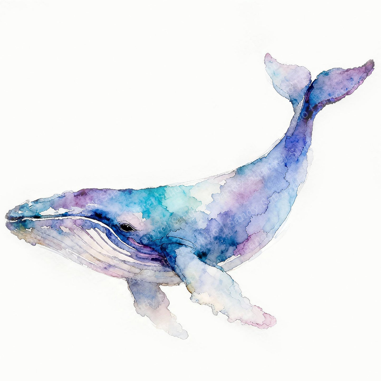Blue Watercolor-Style Coastal Whale Art