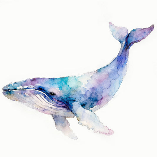 Blue Watercolor-Style Coastal Whale Art