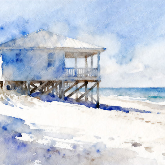 Breathe Watercolor-Style Coastal Beach House Art