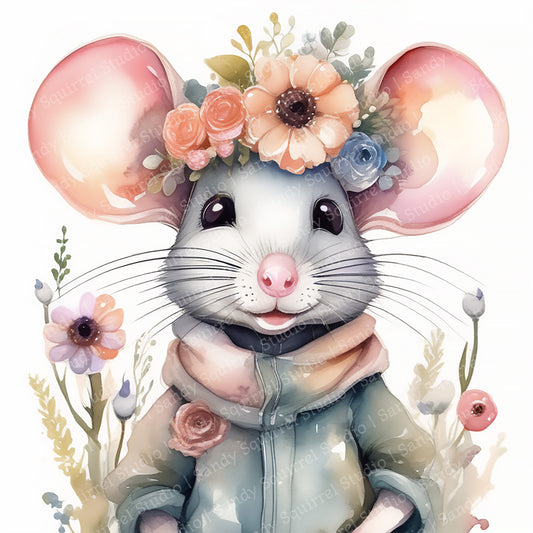 "Cindy" Original Mouse Art Print Home Nursery Decor Watercolor Style Wall Art