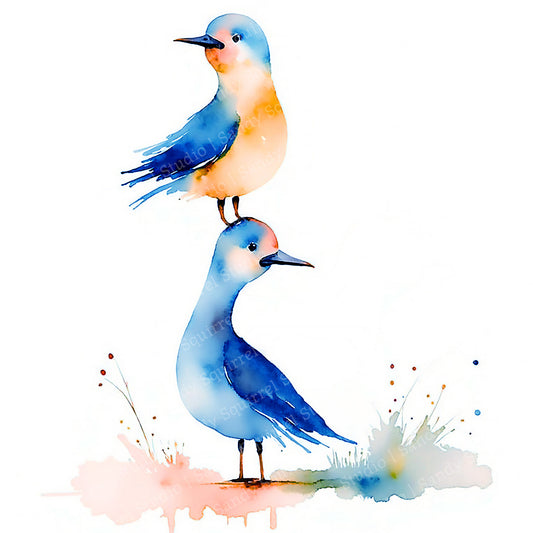 Crow's Nest Whimsical Watercolor-Style Bird Art