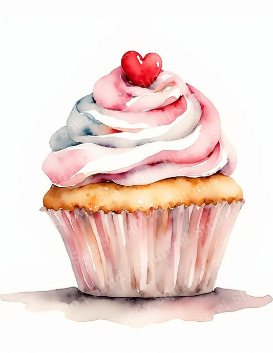 Cupcake Crush Watercolor Style Valentine's Day Greeting Card