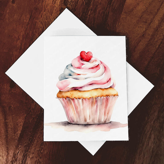 Cupcake Crush Watercolor Style Valentine's Day Greeting Card