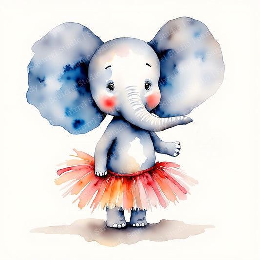 Dancing Calf Watercolor Style Elephant Nursery Ballet Dance Art