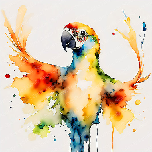 Flight Watercolor-Style Coastal Parrot Art