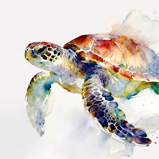 Flipper Watercolor-Style Coastal Turtle Art