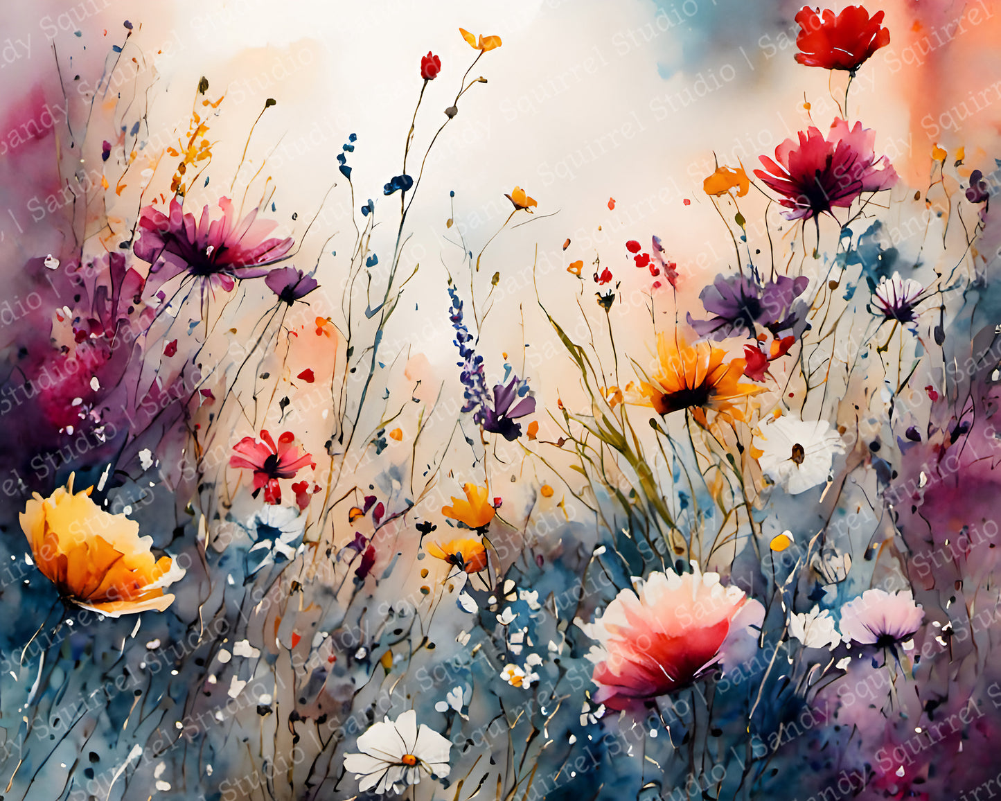 "Flowers" Original Watercolor-Style Floral Art with Vibrant Colors