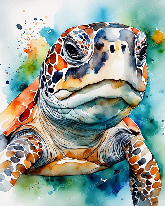 George Original Watercolor-Style Coastal Ocean Sea Turtle Art