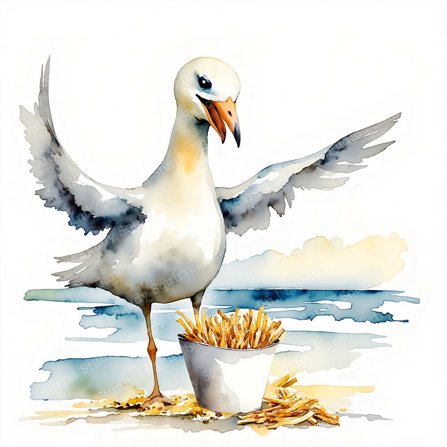 Gift Whimsical Watercolor Style Sea Gull Quotable Greeting Card