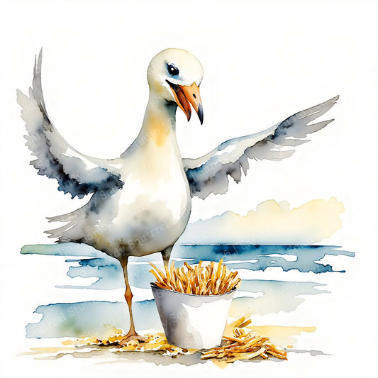 Gift Whimsical Watercolor Style Sea Gull Quotable Greeting Card