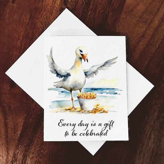 Gift Whimsical Watercolor Style Sea Gull Quotable Greeting Card