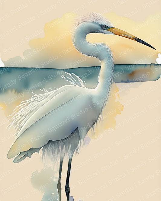 Glow Original Crane Coastal Beach Art Home Decor Wall Art Print