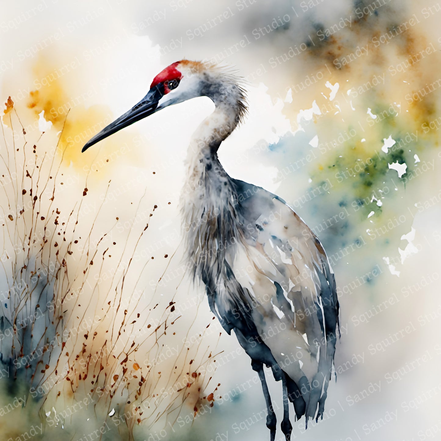 "Beauty" St Johns River Original Sandhill Crane Art Print Home Decor Watercolor Style Wall Art with Muted Colors