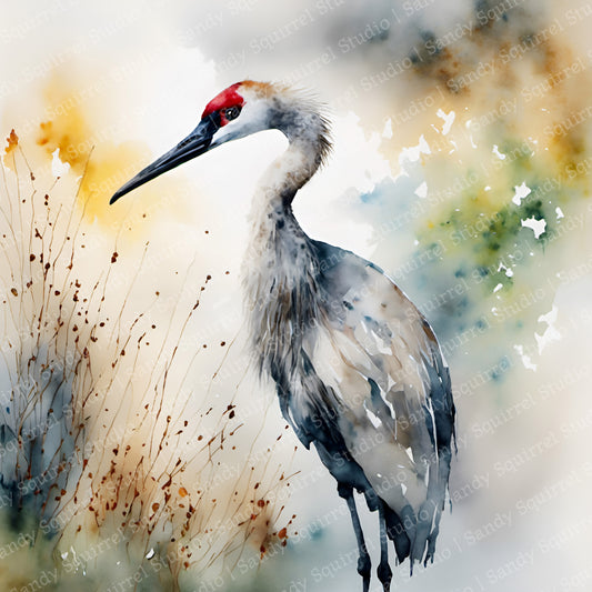 Beauty St Johns River Original Sandhill Crane Art Print Home Decor Watercolor Style Wall Art with Muted Colors
