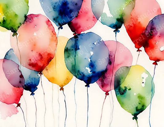 Happy Watercolor Style Balloon Celebration Greeting Card