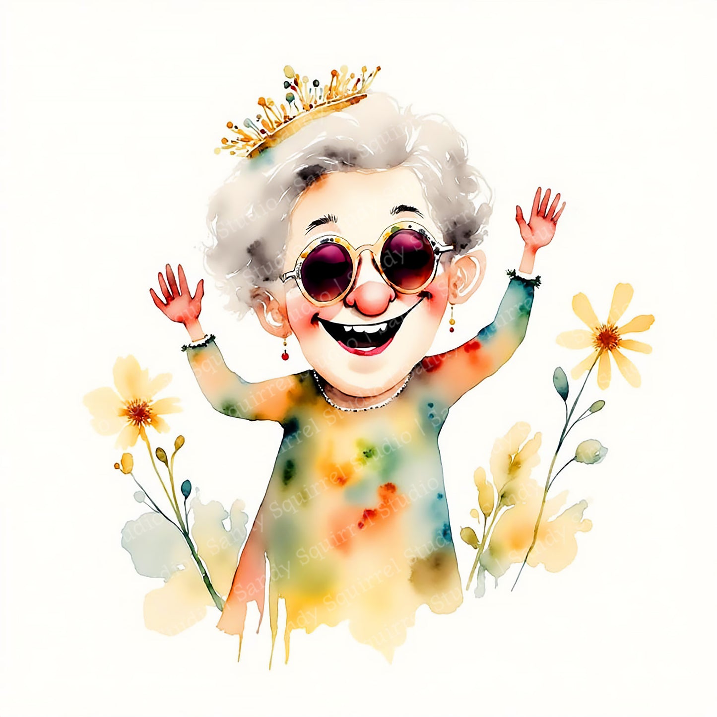 Hello Whimsical Watercolor Style Friend Art