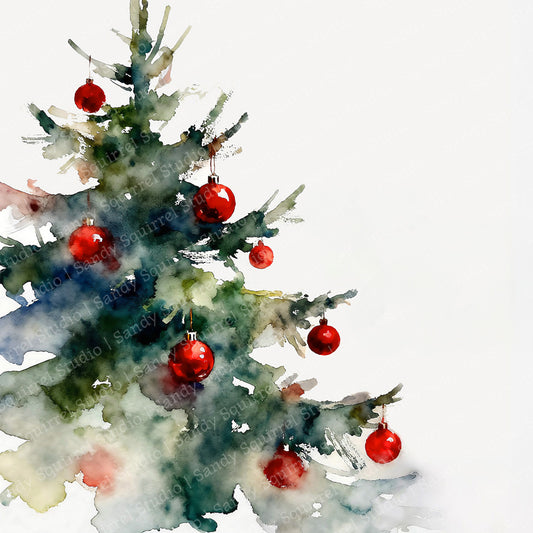 Joyous Watercolor-Style Christmas Tree Art