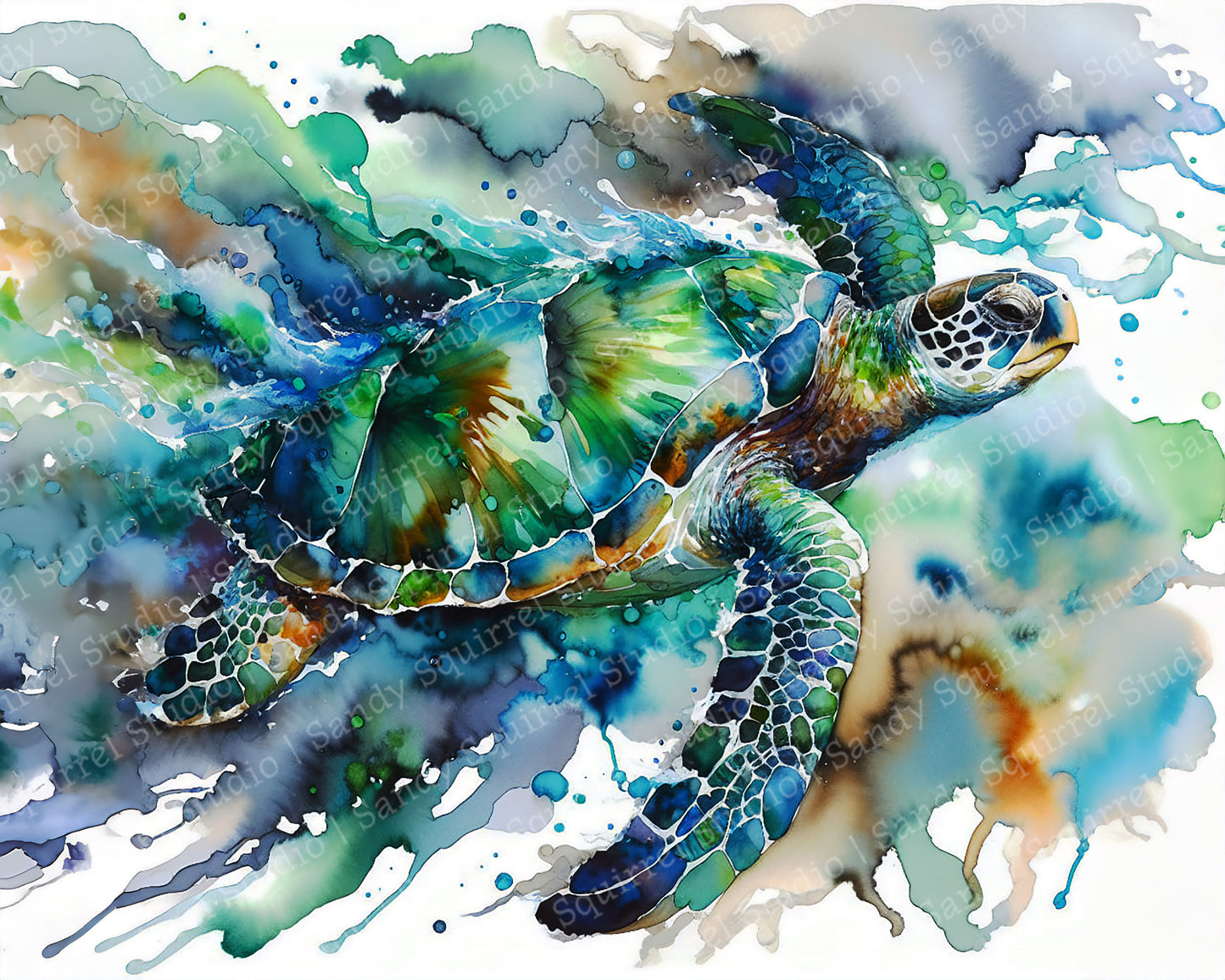 "Lightning" Original Turtle Coastal Beach Art Home Decor Wall Art Print