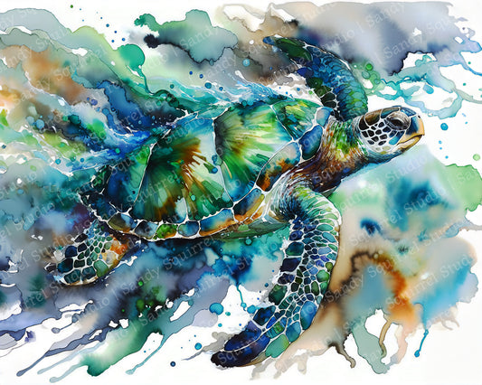 Lightning Original Turtle Coastal Beach Art Home Decor Wall Art Print