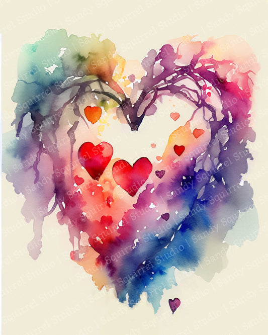 Love Original Heart Watercolor Style Art
