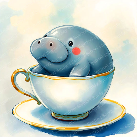 Manatea Whimsical Watercolor Style Manatee Quotable Greeting Card