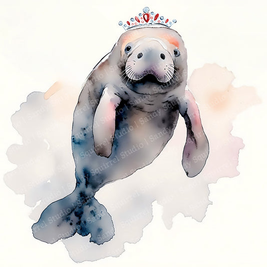 Manatee Majesty Original Watercolor Style Manatee Coastal Watercolor Style Wall Art