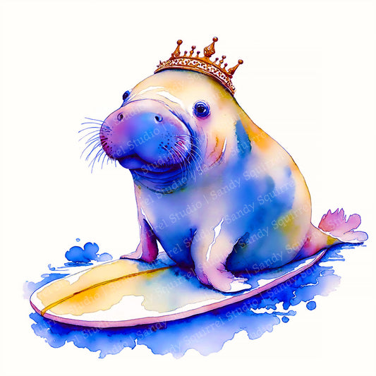 Manatee Morning Original Watercolor Style Manatee Coastal Watercolor Style Wall Art