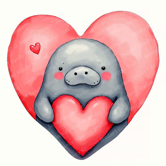 Manatine Watercolor Style Valentine's Day Greeting Card