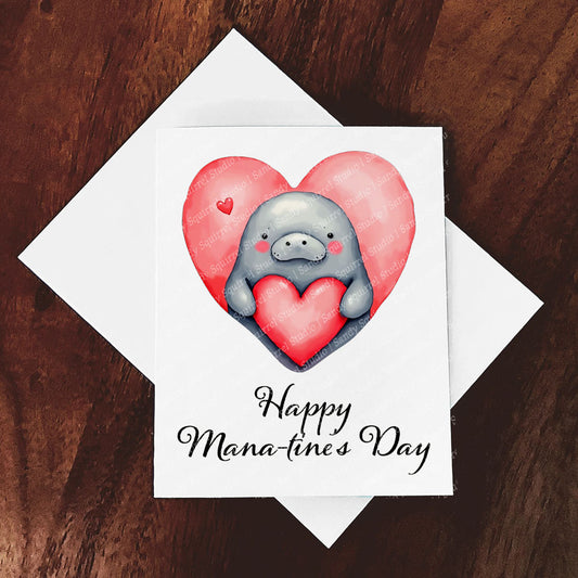 Manatine Watercolor Style Valentine's Day Greeting Card