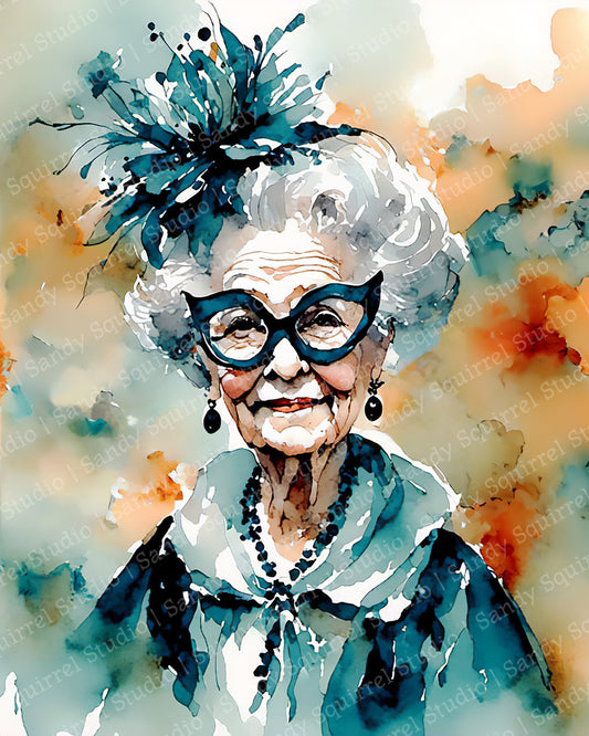 "Masquerade" Original Whimsical Grandmother Art Home Decor Wall Art Print