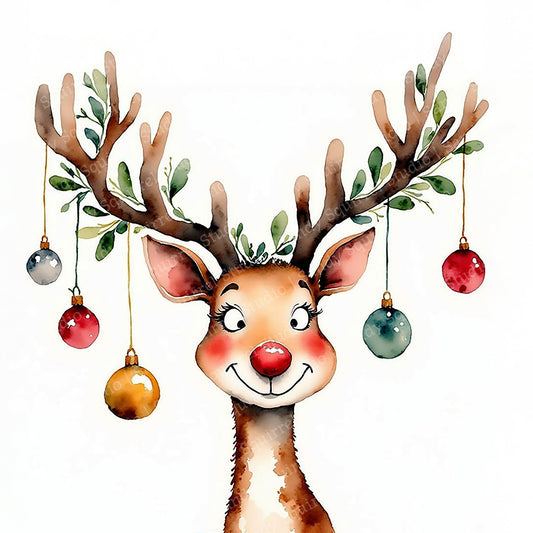 Merry Reindeer Whimsical Christmas Card