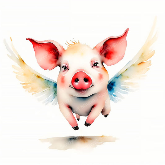 "Milo" Original Watercolor Style Flying Pig Art