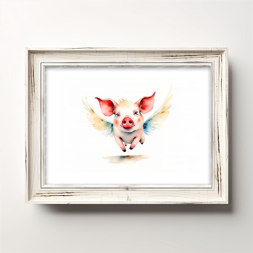 "Milo" Original Watercolor Style Flying Pig Wall Art
