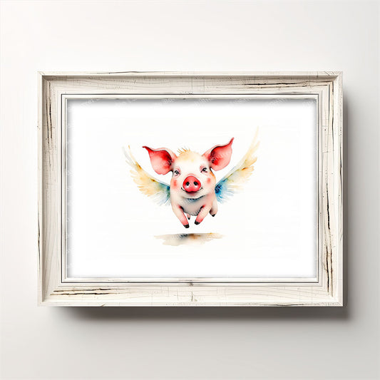 "Milo" Original Watercolor Style Flying Pig Art
