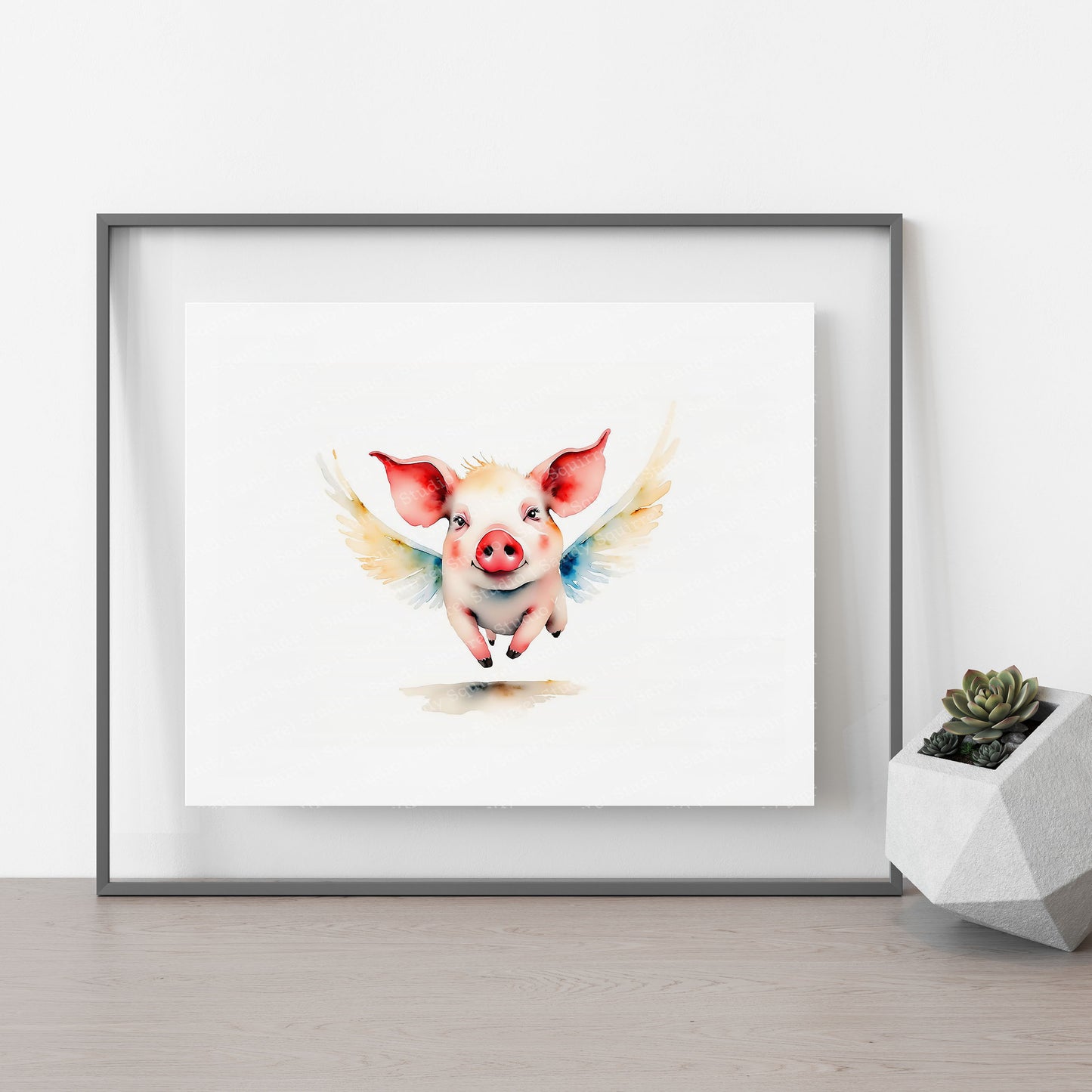 "Milo" Original Watercolor Style Flying Pig Wall Art