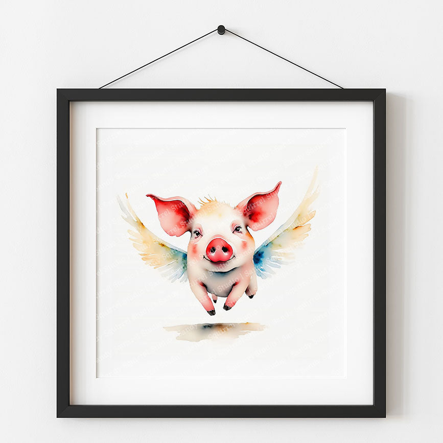 "Milo" Original Watercolor Style Flying Pig Wall Art
